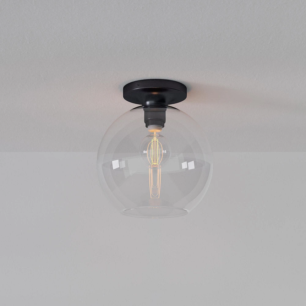 Sculptural Flush Mount Antique Brass Clear Glass Globe 6.5