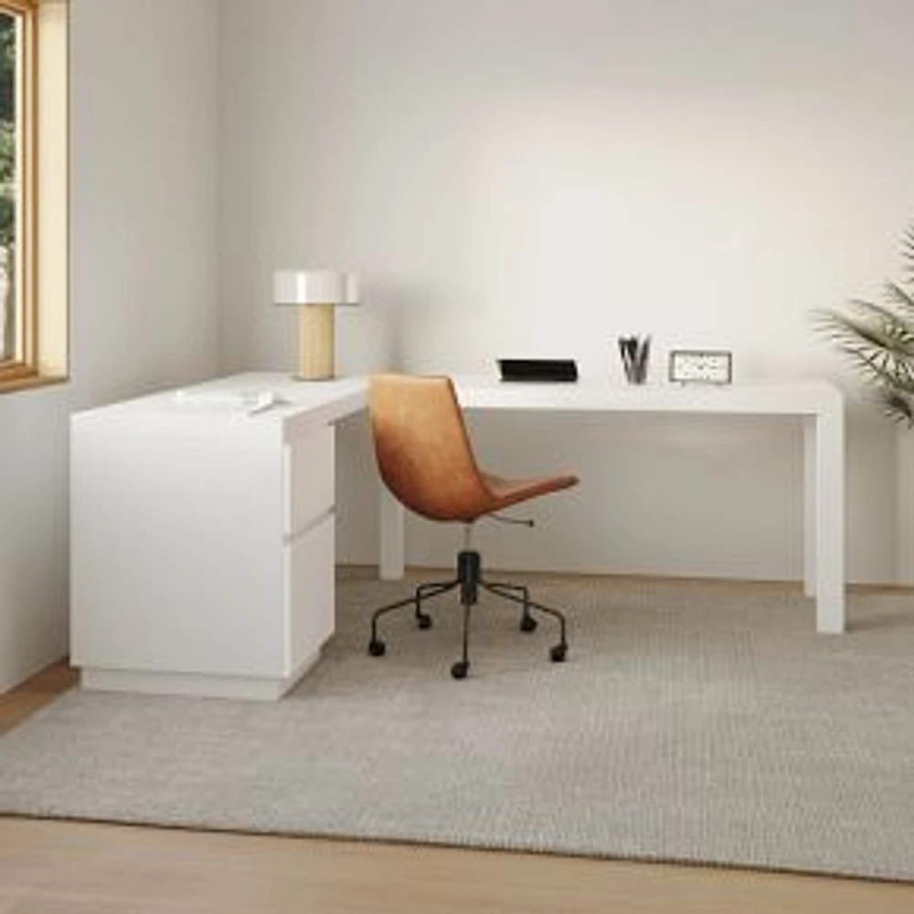 Parsons L-Shaped Desk + File Cabinet Set, White