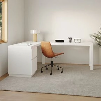 Parsons L-Shaped Desk + File Cabinet Set, White