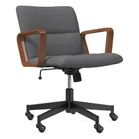 Cooper Mid-Century Office Chair, Yarn Dyed Linen Weave, Pewter, Cool Walnut and Dark Bronze