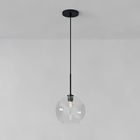 Sculptural Pendant Antique Brass Clear Glass Globe  6.5"