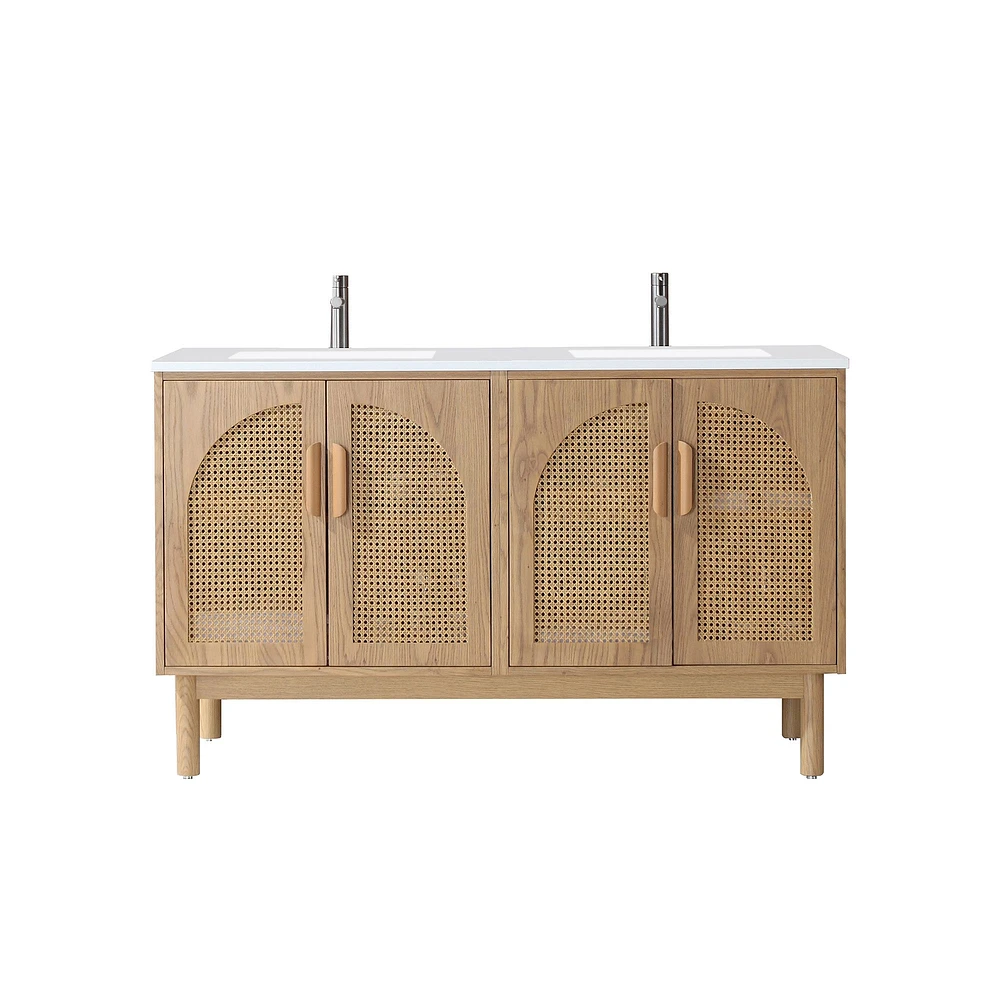 Medina 60" Double Bath Vanity, Pecan Oak