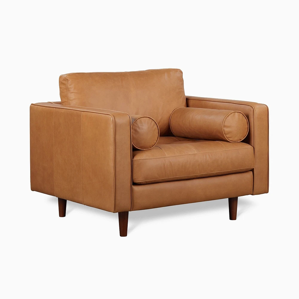 Dennes Chair, Down Blend, Ludlow Leather, Gray Smoke, Walnut