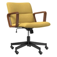Cooper Mid-Century Office Chair, Yarn Dyed Linen Weave, Pewter, Cool Walnut and Dark Bronze