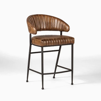 Amory Leather Channeled Counter Chair, Antique Brown