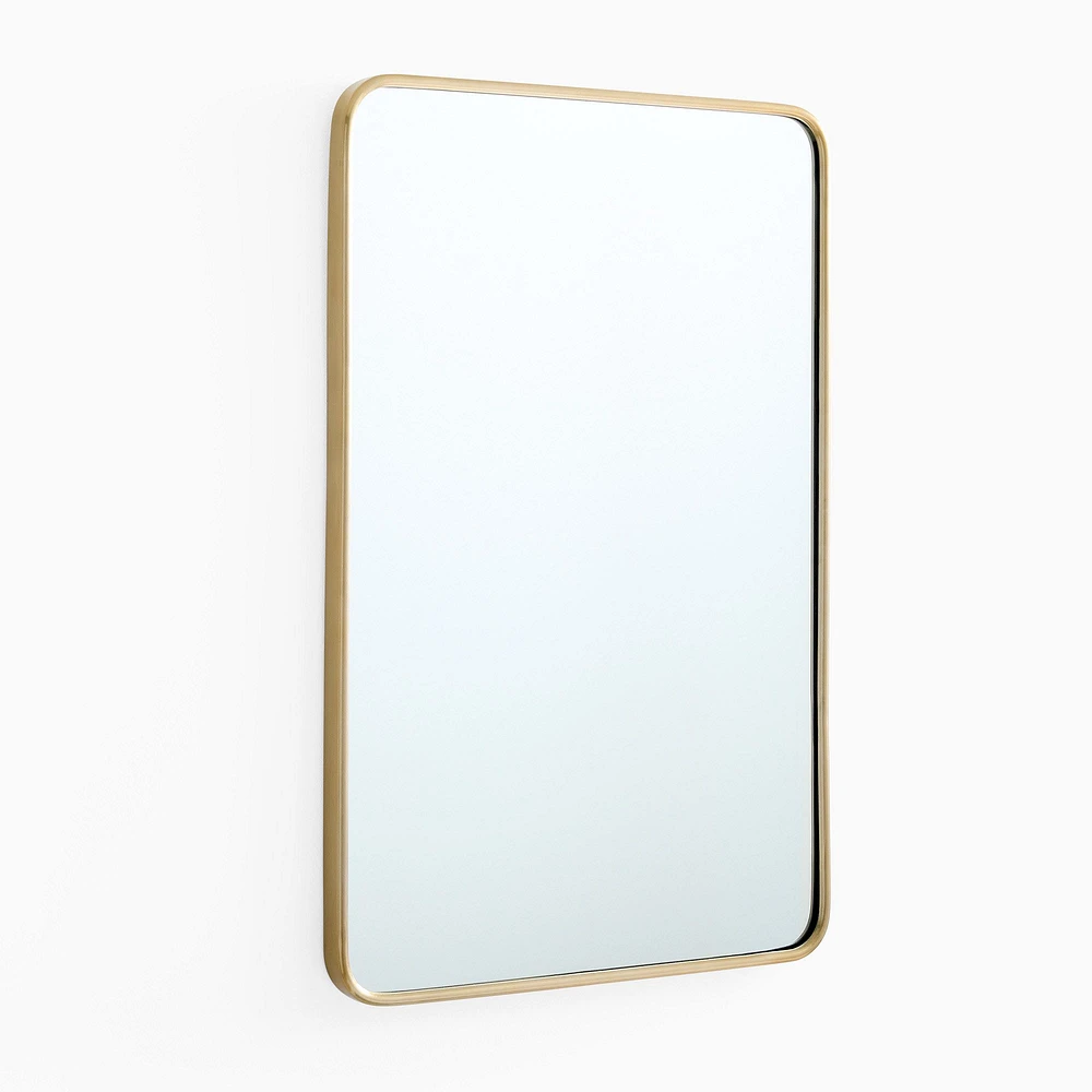Streamline Rounded Edge Metal Wall Mirror, Antique Brass, 24"Wx36"H