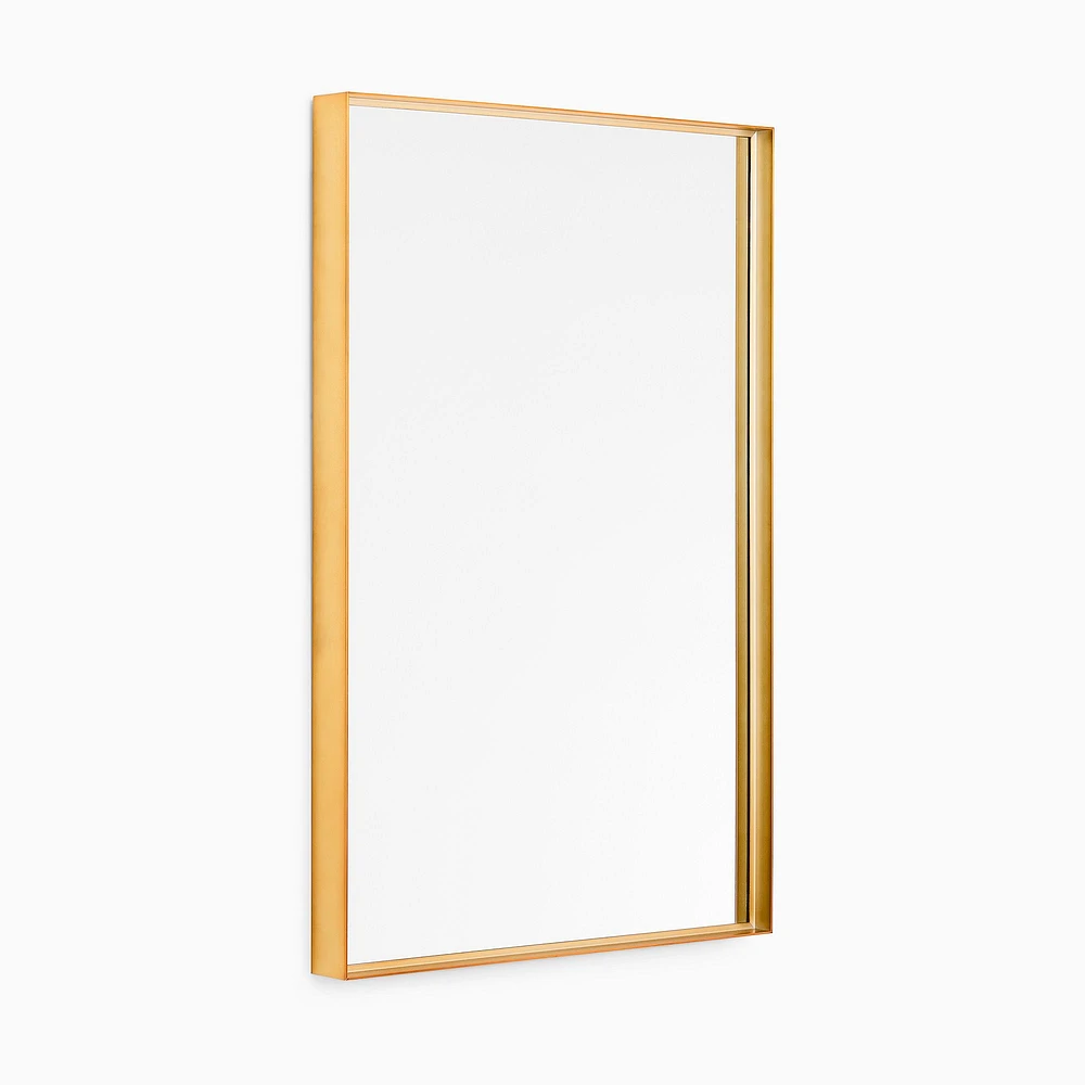 Deep Framed Metal Rectangle Wall Mirror, Antique Brass, 24"Wx36"H