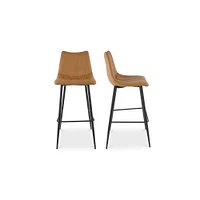 Modern Channeled Back Bar Stool, Brown, Set of 2