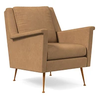Carlo Mid-Century Chair, Poly, Saddle Leather, Nut, Pecan