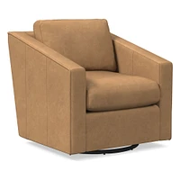 Tessa Swivel Chair, Poly, Saddle Leather, Nut, Concealed Support