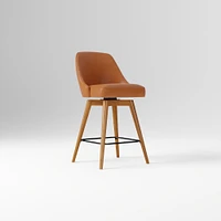Mid-Century Swivel Stool, Saddle Leather, Acorn