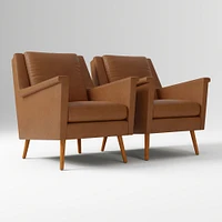 Carlo Mid-Century Chair, Poly, Saddle Leather, Nut, Pecan