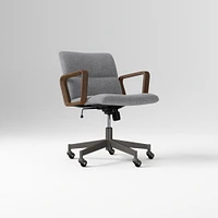 Cooper Mid-Century Office Chair, Yarn Dyed Linen Weave, Pewter, Cool Walnut and Dark Bronze