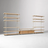 Pierce Media Console & 2 Wide Open Shelf Units, Blonde/Black