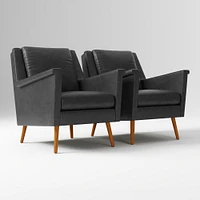 Carlo Mid-Century Chair, Poly, Saddle Leather, Nut, Pecan