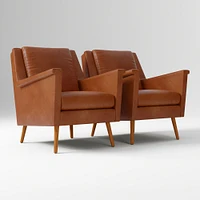 Carlo Mid-Century Chair, Poly, Saddle Leather, Nut, Pecan