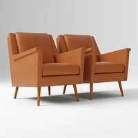 Carlo Mid-Century Chair, Poly, Saddle Leather, Nut, Pecan