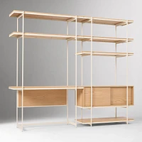 Pierce Wall Desk & Narrow Storage Shelf Unit, Blonde/Black