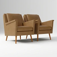 Carlo Mid-Century Chair, Poly, Saddle Leather, Nut, Pecan