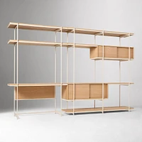 Pierce Wall Desk & Extra Wide Storage Shelf Unit, Blonde/Black