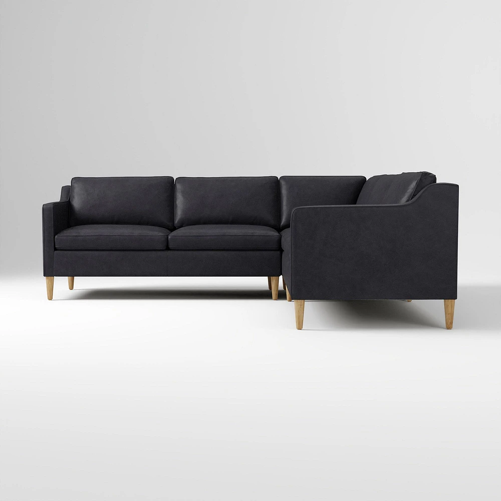 Hamilton 88" 3-Piece Sectional, Ludlow Leather, Gray Smoke, Almond