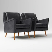 Carlo Mid-Century Chair, Poly, Saddle Leather, Nut, Pecan