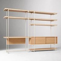 Pierce Wall Desk & Wide Open Shelf Unit, Blonde/Black