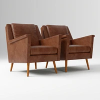 Carlo Mid-Century Chair, Poly, Saddle Leather, Nut, Pecan