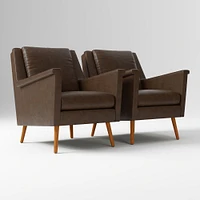 Carlo Mid-Century Chair, Poly, Saddle Leather, Nut, Pecan