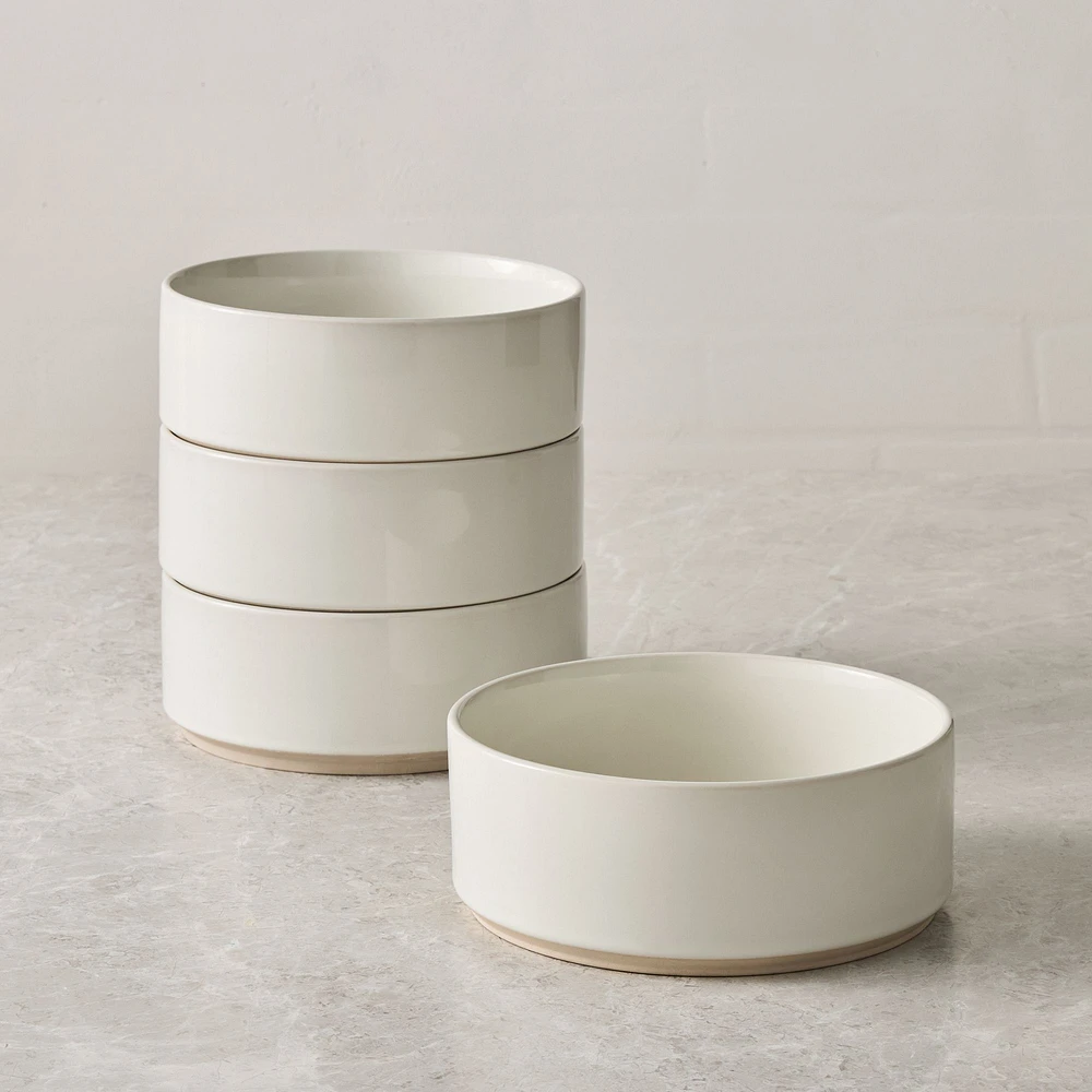Straight-Sided Stoneware Cereal Bowl, White, Set of 4