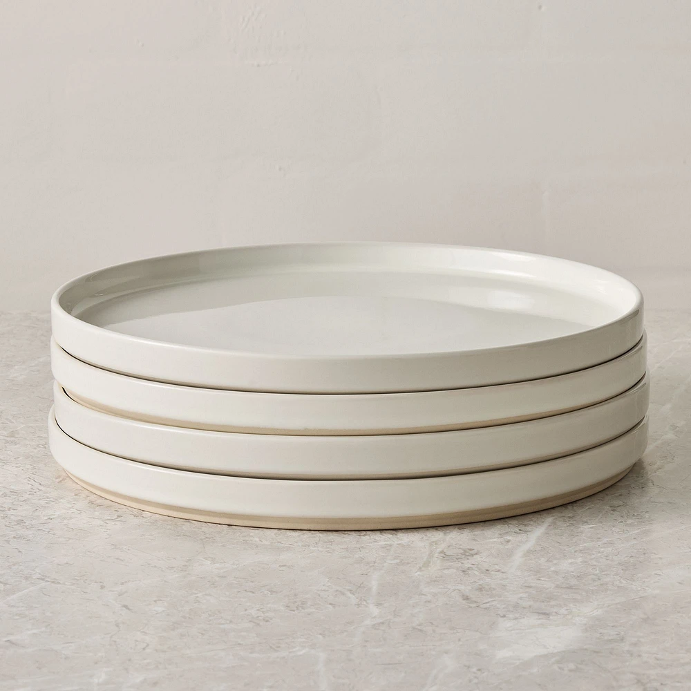 Straight-Sided Stoneware Dinner Plate, White, Set of 4
