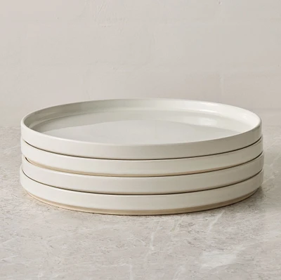 Straight-Sided Stoneware Dinner Plate, White, Set of 4