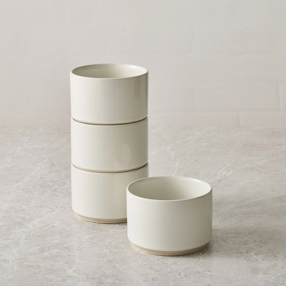 Straight Sided Stoneware Rice Bowl, White, Set of 4