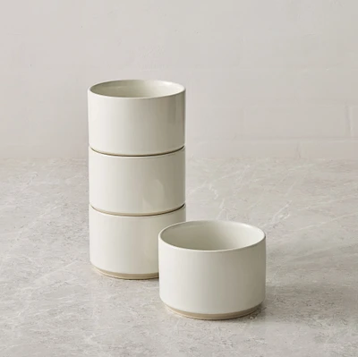 Straight Sided Stoneware Rice Bowl, White, Set of 4