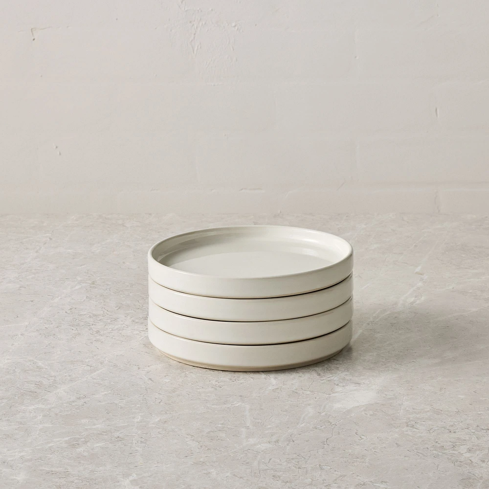 Straight-Sided Stoneware Appetizer Plate, White, Set of 4