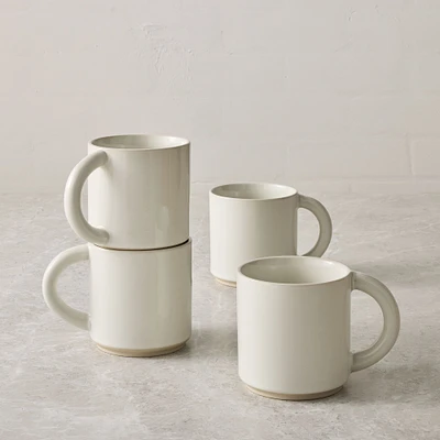 Straight-Sided Stoneware Mug, White, Set of 4