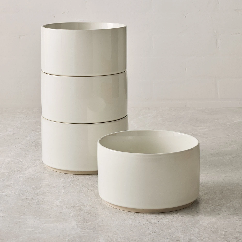 Straight-Sided Stoneware Ramen Bowl, White, Set of 4
