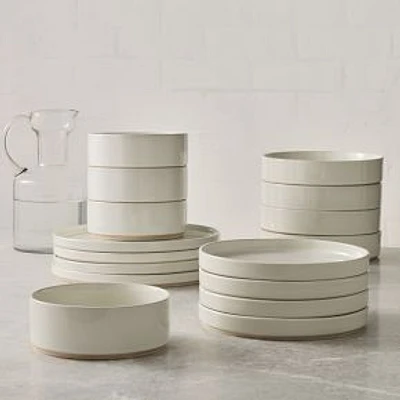 Straight-Sided Stoneware Dinnerware, White, Set of 16