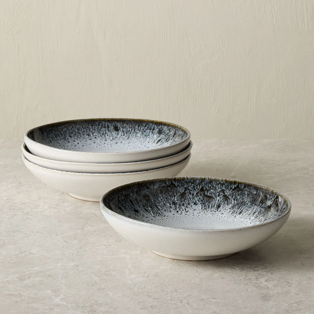 Reactive Glaze Large Pasta Bowl, Set of 4, Black + White