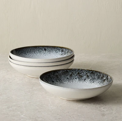 Reactive Glaze Large Pasta Bowl, Set of 4, Black + White