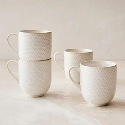 Textured Mug, Set of 4, White Lines