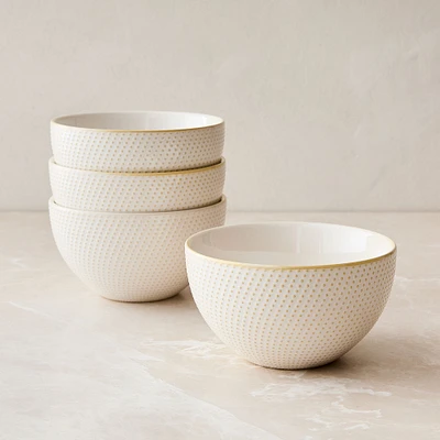Textured Bowl, Set of 4, White Dots