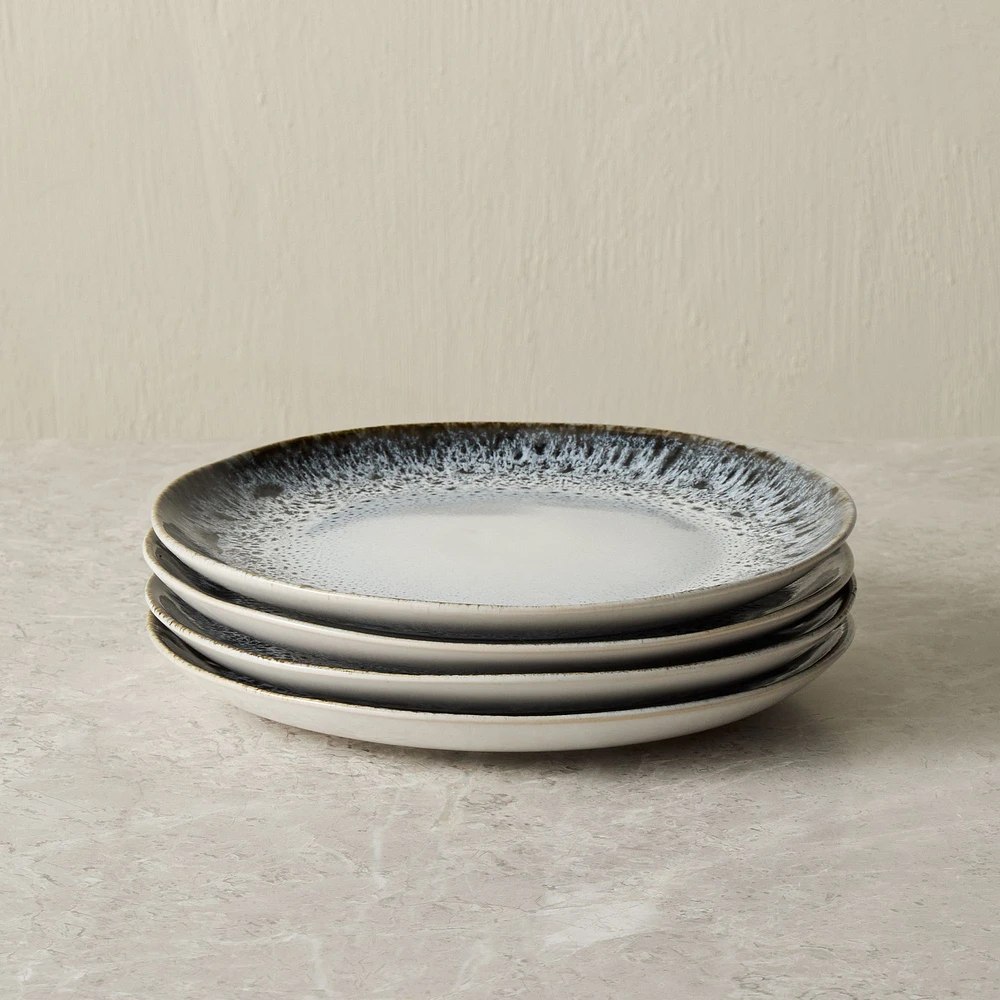 Reactive Glaze Salad Plate, Black + White, Set of 4
