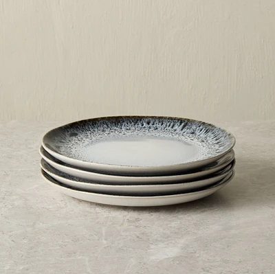 Reactive Glaze Salad Plate, Black + White, Set of 4