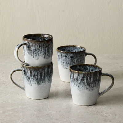 Reactive Glaze Mug, Black + White, Set of 4