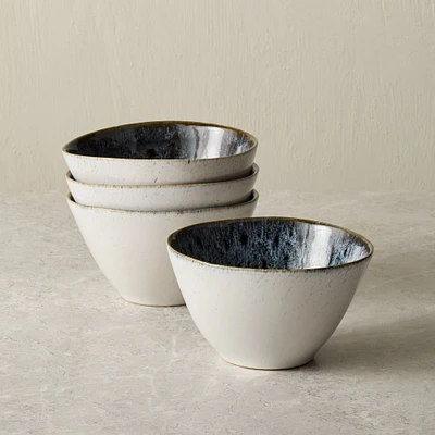Reactive Glaze Bowl, Black + White, Set of 4