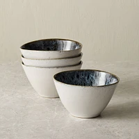 Reactive Glaze Bowl, Black + White, Set of 4