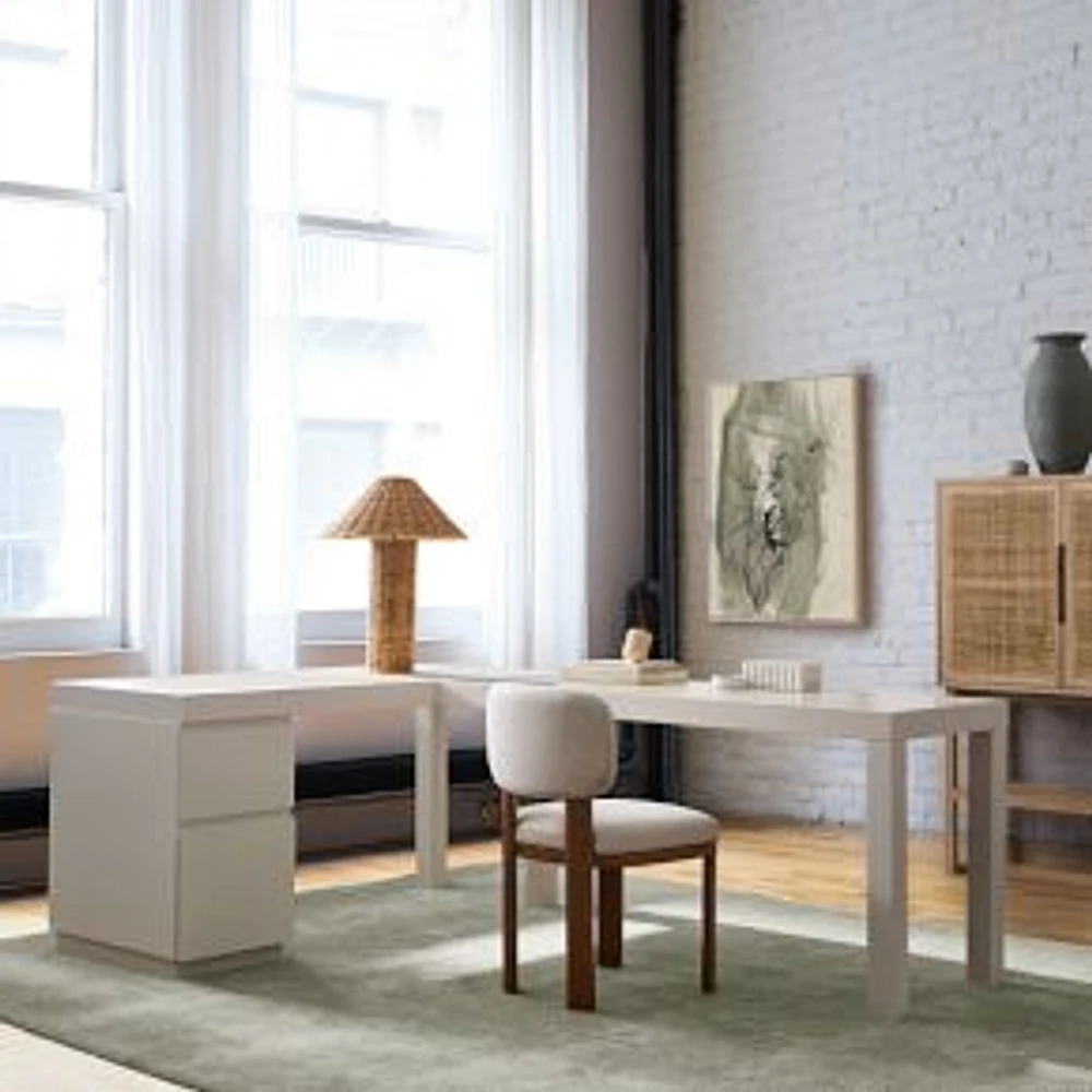 Parsons L-Shaped Desk + File Cabinet Set, White