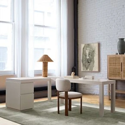 Parsons L-Shaped Desk + File Cabinet Set, White