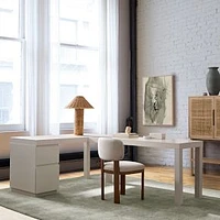 Parsons L-Shaped Desk + File Cabinet Set, White